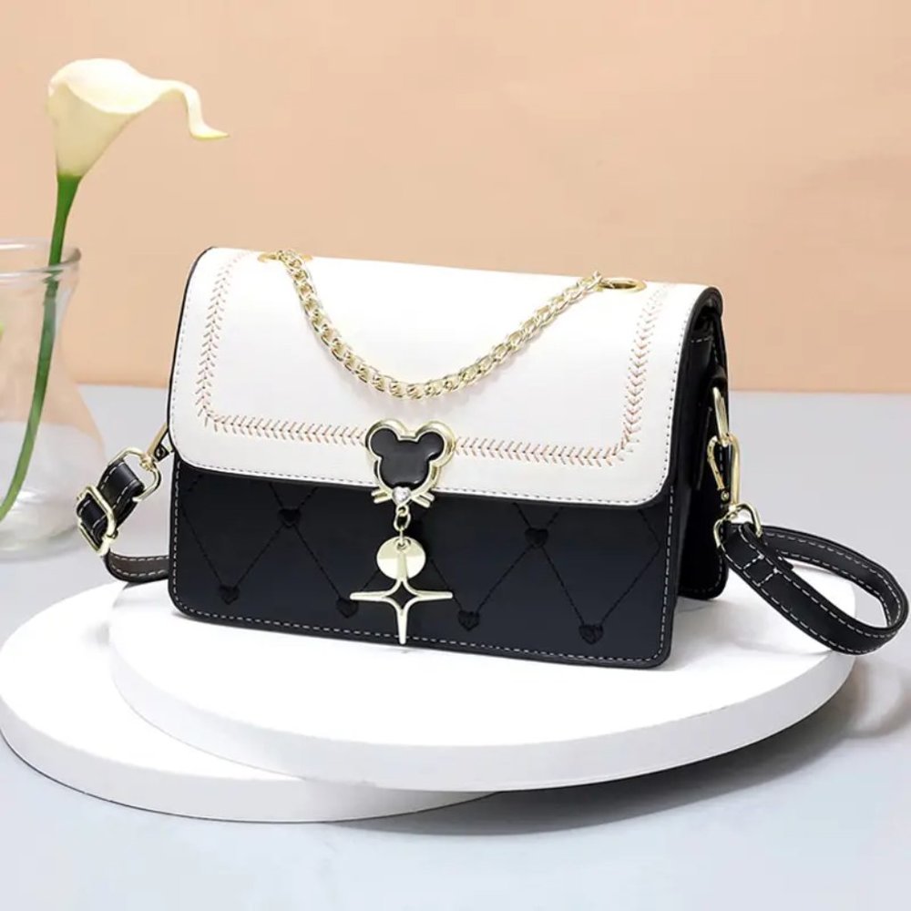 Embroidery flap square white/black bag, girls purse - Picture 1 of 3